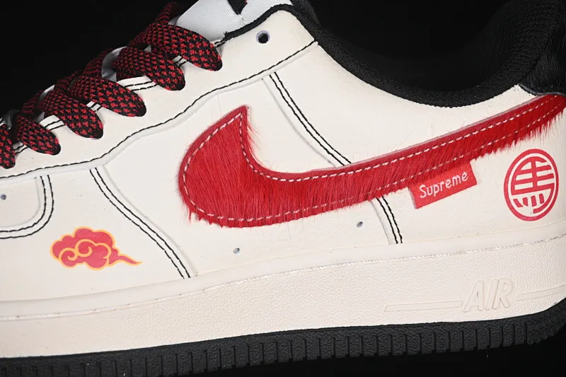 All categories Nk Air Force 1 Air Force series Nk Air Force 1 Low Air Force low top Nike Air Force 1'07 Low Year of the Horse limited white and red horse hair Air Force 1 low top casual sneakers QW5288-126